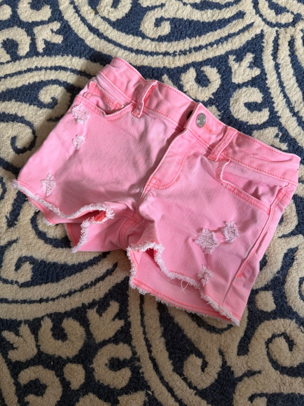 Hot Pink Distressed Girls Denim Shorts